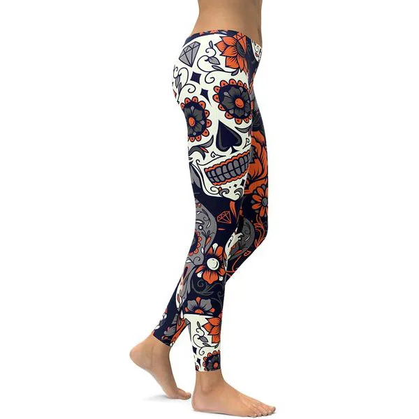 Wholesale 92 polyester 8 spandex buttery super soft skull printing milk silk 3d leggings for women