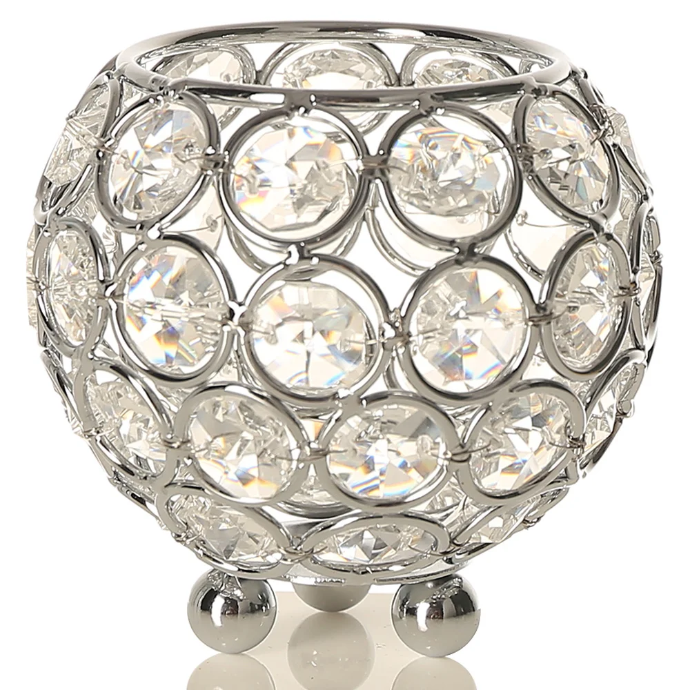 8cm Crystal Silver Metal Candle Tealight Holder Ideal for Wedding Decoration Party Home Holiday Decoration Votive Candlesticks
