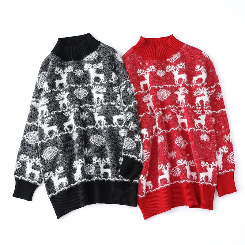 Womens Red Knit Wool Crewneck Holiday Sweater Christmas Unisex Adult Knitted Christmas Ugly Jumper Custom Men Christmas Sweater