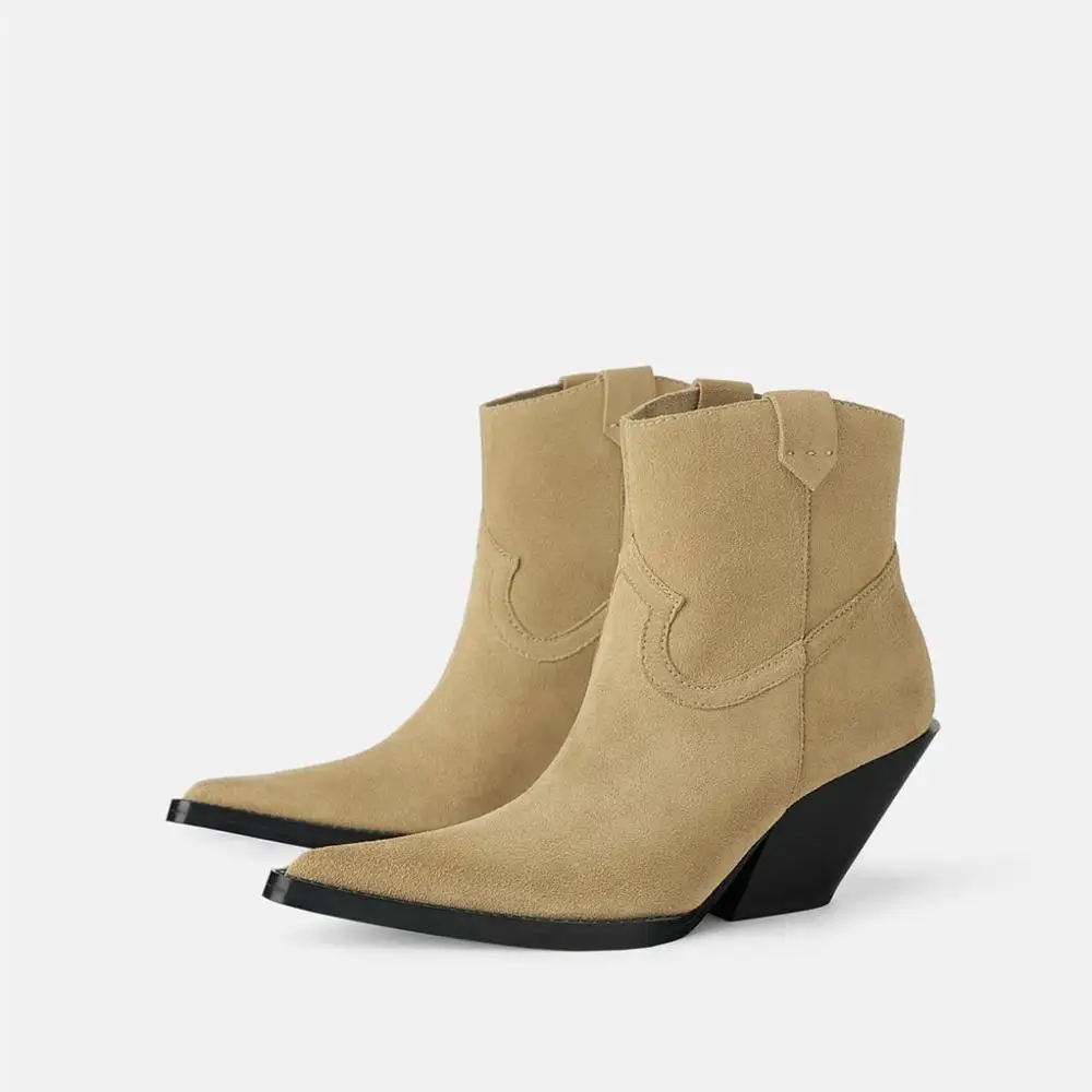 MANRINO-0267 2019 Лидер продаж поперечных брусках, крашеные в черный цвет, без застежки женские кожаные и замшевые ботинки; Ковбойские ботинки