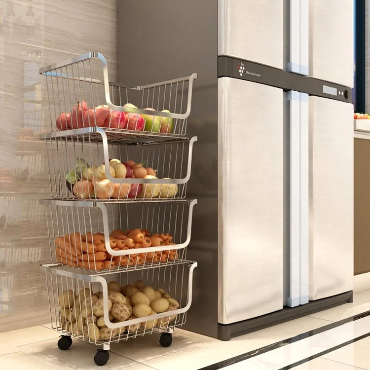 304 Stainless Steel 4-Tiers Metal Fruit Basket Kitchen Storage Fruit and Vegetable Holder