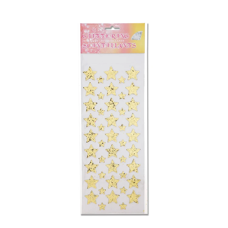 Promotional lowest price decoration EVA material gold star shape glitter sticker in stock