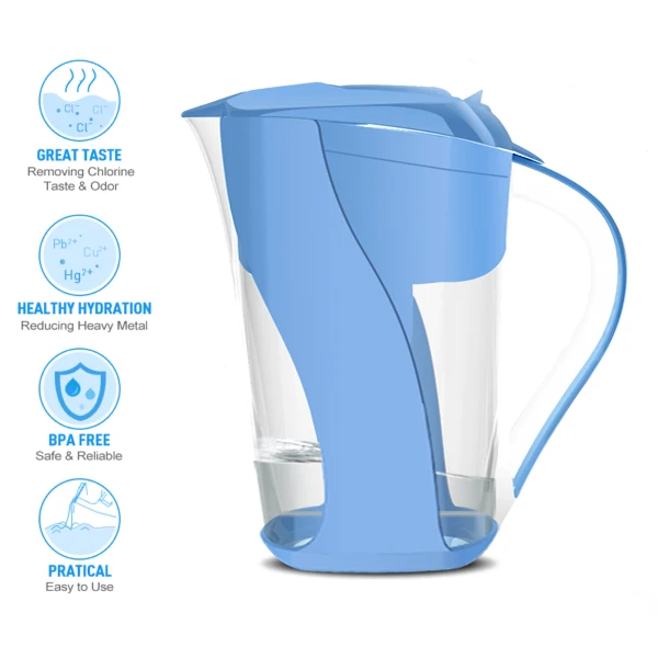 Alkaline water filter pitcher with high PH+9.5 consisting of ion exchange resin, tourmaline, mineral balls and carbon