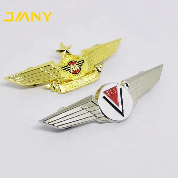 Custom Design Soft Enamel Metal Sliver or Gold Plated Wing Badge