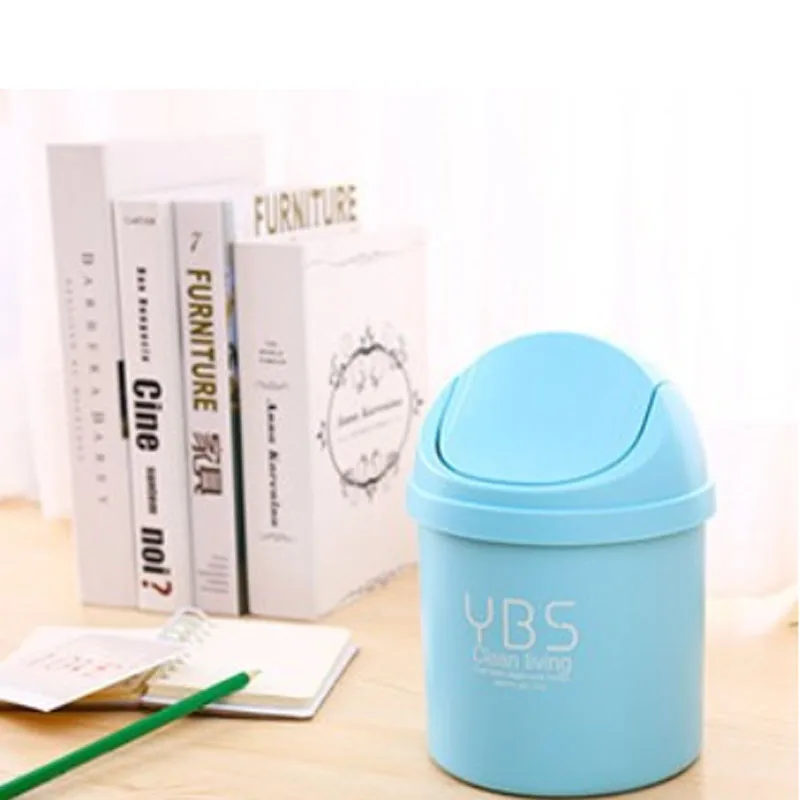 Fashionable New Trash Can Mini Portable Garbage Waste Bin Desktop Roll Swing With Lid