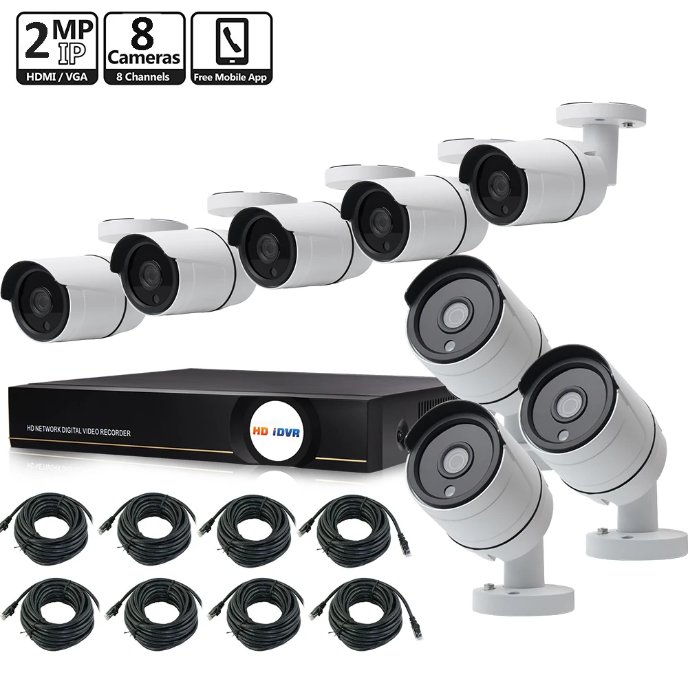 1080P Security Camera System 8CH POE NVR Kit IP66 Waterproof Outdoor IP Camera P2P CCTV System