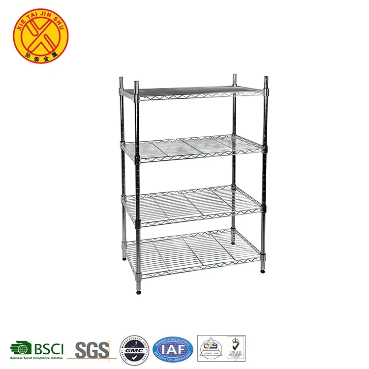 Hot selling 4 tier metal wire free standing storage shelves