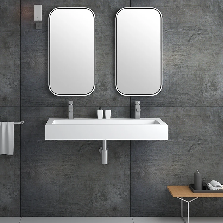 Bs-8436 Wall Hung Rectangle Console Sink Handle Antique Bathroom Artificial Stone  Wall Hung Wash Basin