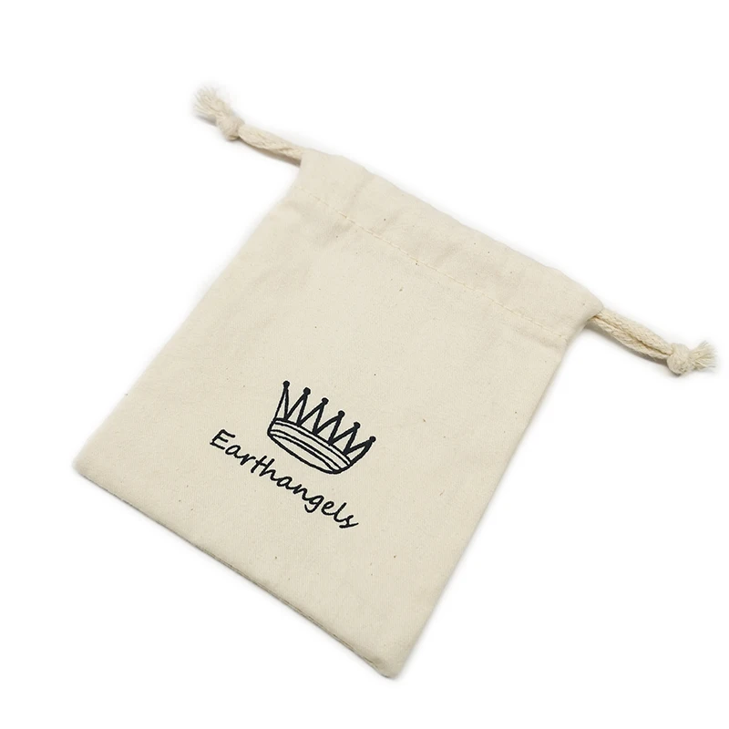 Custom Logo Printed Cotton Drawstring Pouch Bag for Jewelry Packaging