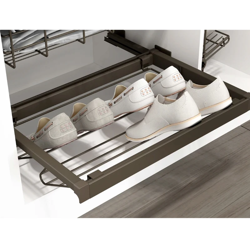 Cloakroom  Accessories Aluminum Frame Telescopic Wardrobe Push-pull Shoe Rack  With Slide Rails