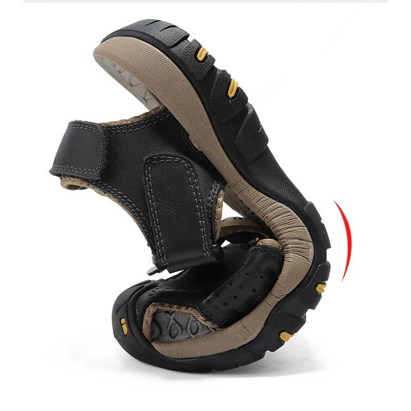 Нескользящие сандалии для мужчин; Повседневные кожаные уличные ботинки для пешего туризма