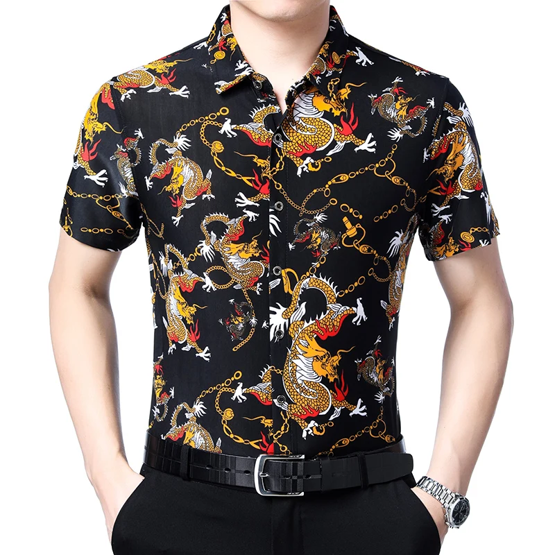 Hot sale western style loose man plus size digital print short sleeve man blouse tshirt