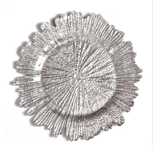 wholesale cheap fancy reef silver gold plastic wedding charger plates