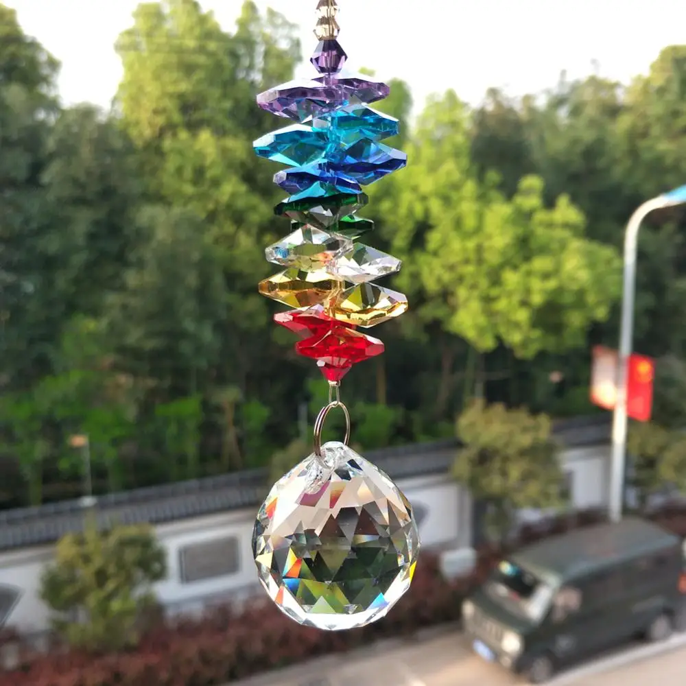 DIY Clear Rainbow Suncatcher Glass Pendant Crystal Faceted Ball For Lighting Chandelier Decoration