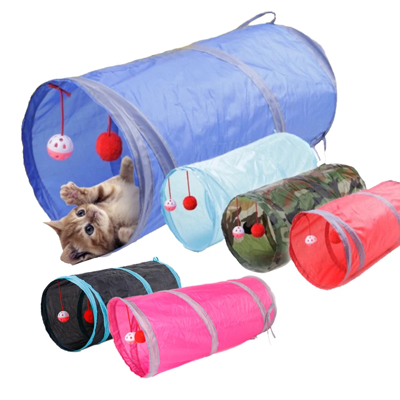 Cute 2 Holes Play Tubes Balls Collapsible Rabbit Dog Cat Tunnel Toy (62115842524)