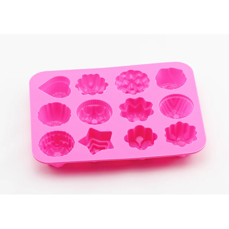 12 Holes Custom Cake Chocolate Jelly Pudding Dessert Baking Molds Silicone Bakeware Mold With Flower Heart Shape