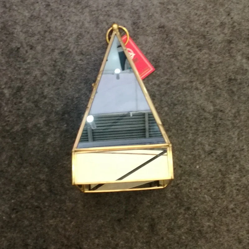 Оптовая продажа, серый цвет, высококачественный стеклянный геометрический Террариум в форме пирамиды/стеклянный воздушный плантатор/металлическая стеклянная ваза для украшения дома