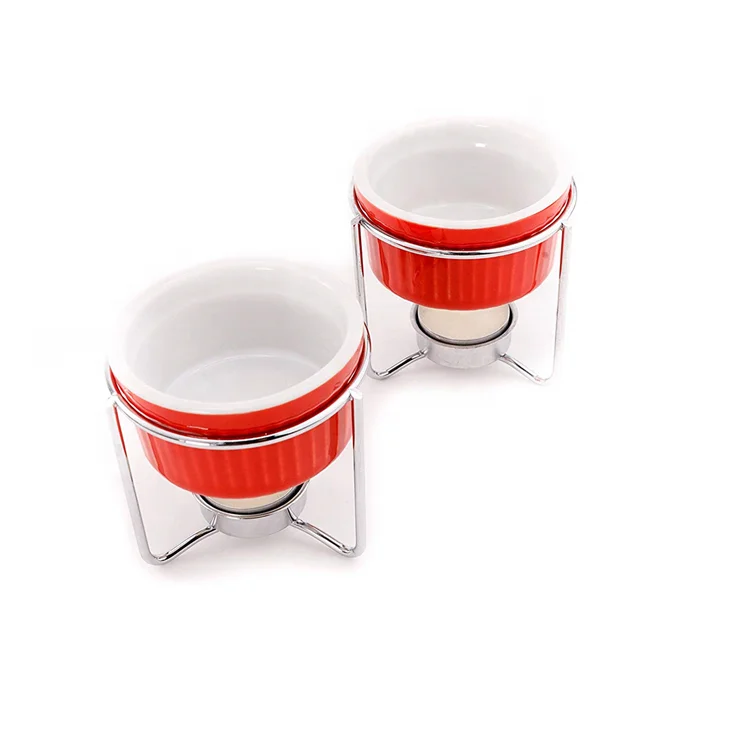 Hot sale mini fondue pot  small ramekin bowl white ceramic butter warmer