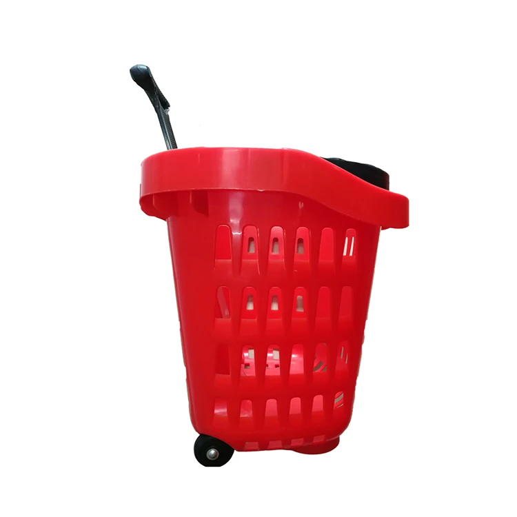 hot selling plastic shopping rolling hand basket with wheels