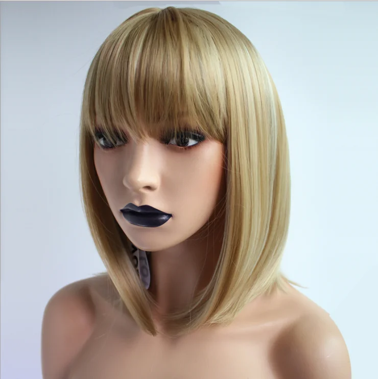 
#613 Straight synthetic hair wigs With Bangs For Women lace front wigs hair extension Heat Resistant bobo Hairstyle Cosplay wigs 