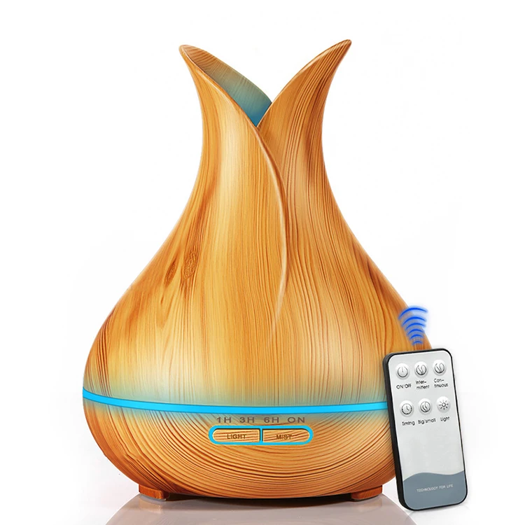 Remote Control 400ML Wood Grain Aroma Diffuser Ultrasonic Humidifier Essential Oil Diffuser