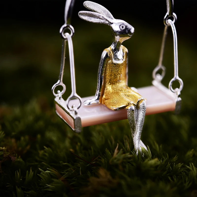 Pink Shell Miss Rabbit Pendant 925 Handmade Silver Jewelry