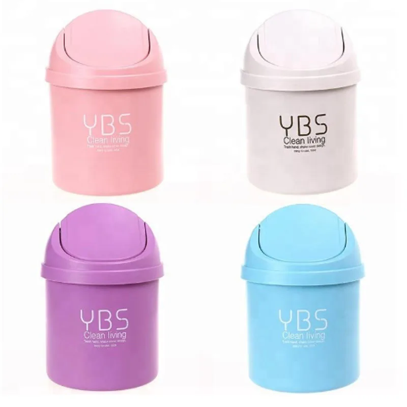 Fashionable New Trash Can Mini Portable Garbage Waste Bin Desktop Roll Swing With Lid
