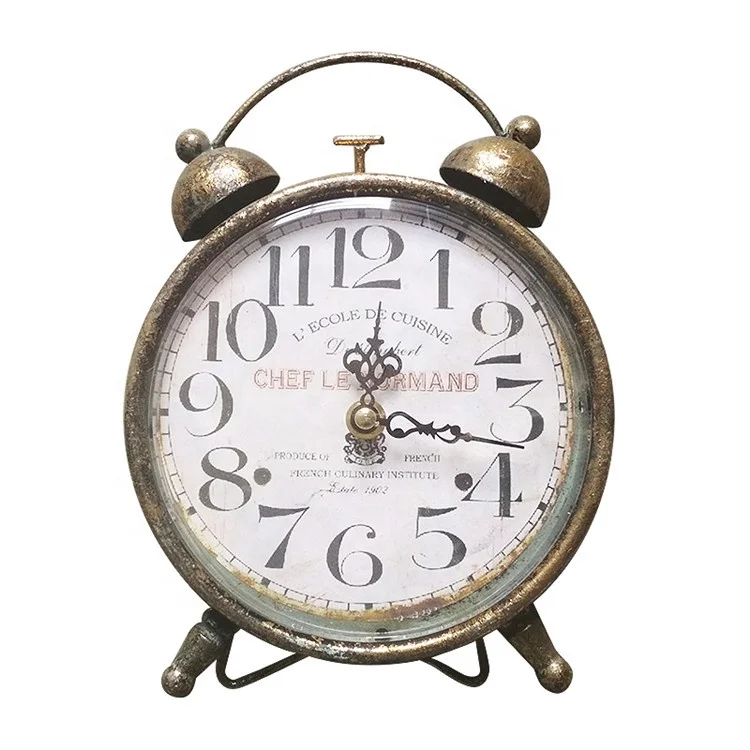 Metal Desk Clock Gold Creative Antique Style Quartz Movement Antique Glod Small Personalized Custom Antique from CN;FUJ Circular