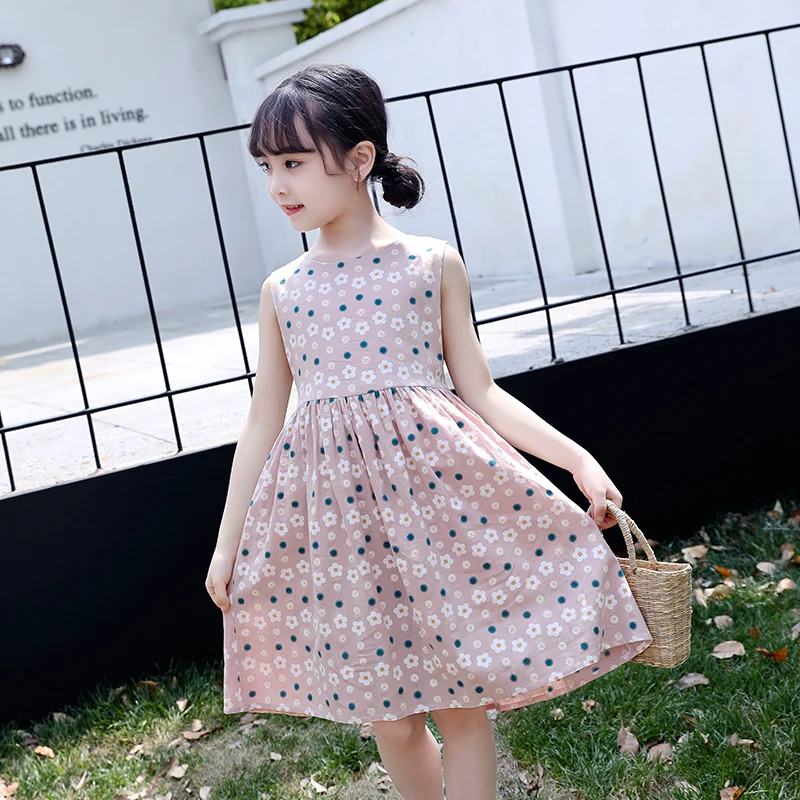 
2019 New Products Kids Summer Sleeveless Lovely Girls Cotton Fabric Princess Dress 