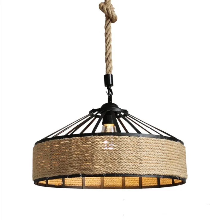 American hemp rope lamp loft retro industrial style restaurant bar table creative droplight