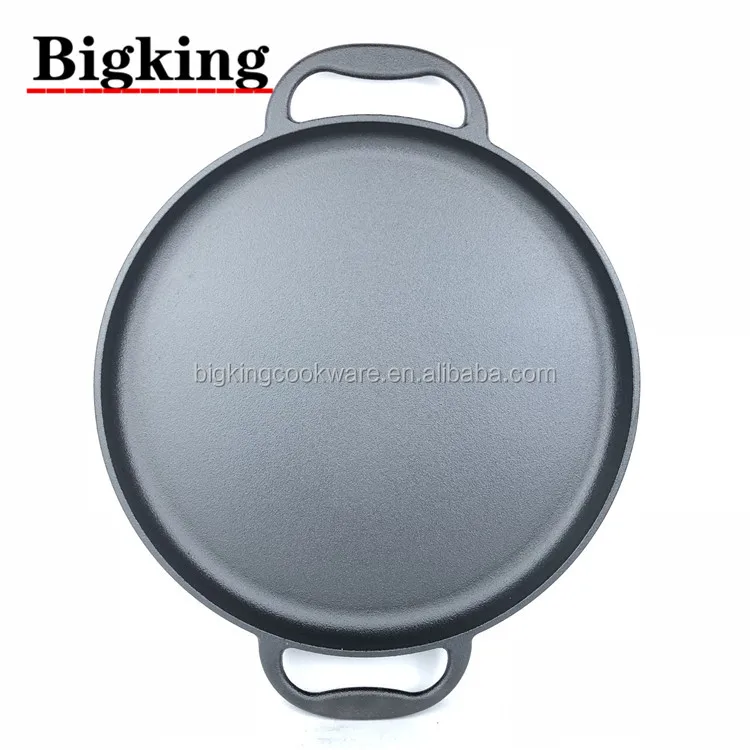 14 Inch Cast Iron Baking Pan. Pre-Seasoned Round Baking Pan with Dual Loop Handles for Pizza or Baking