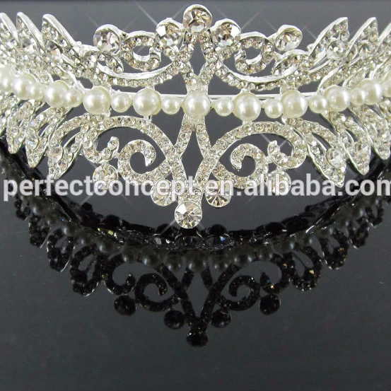 Promotion Custom Glass Stone Tiaras Wedding Jewelry with Pearls