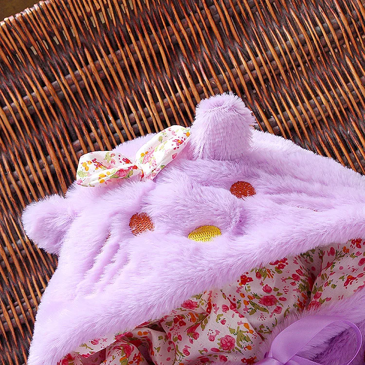 Детское теплое пальто с капюшоном из кроличьего меха зимнее хлопковое пальто для маленьких девочек