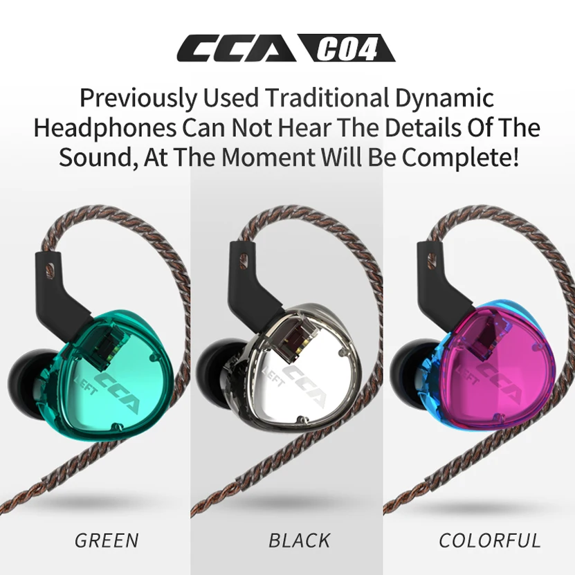 CCA C04 1DD 1BA Armature Dual Driver Earphone Detachable In Ear Audio Monitors