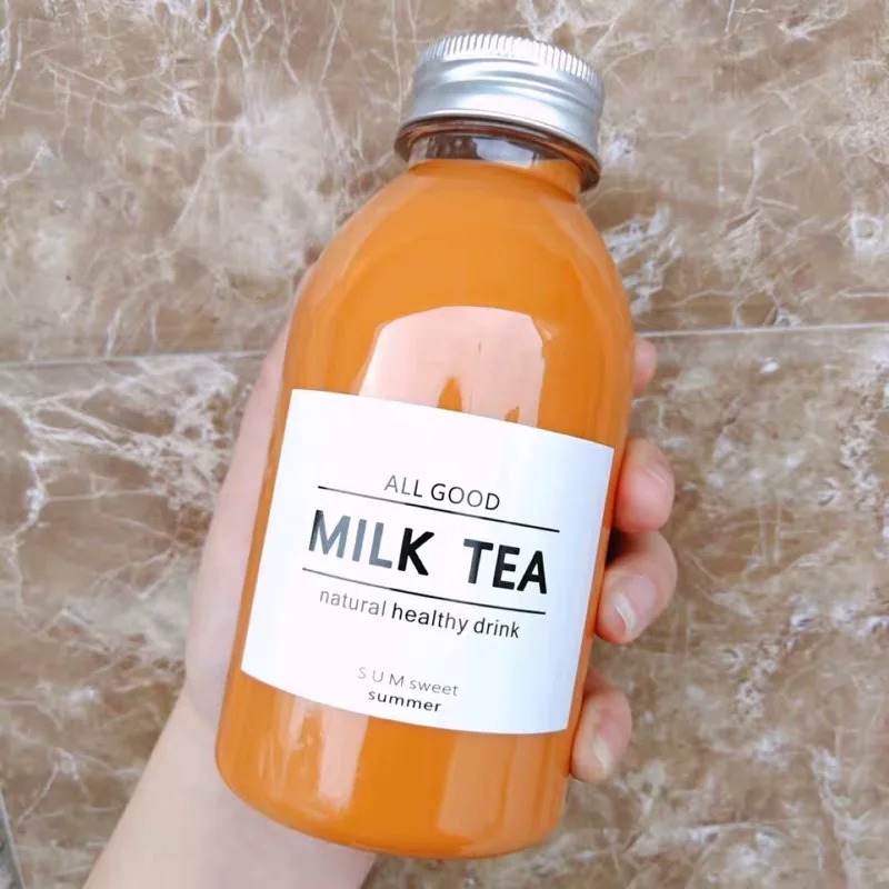 Bottle Eco-friendly High Quality Plastic Screen Printing PET Juice Bottle Customized Beverage Round Screw Cap Aluminum Cap 350ml