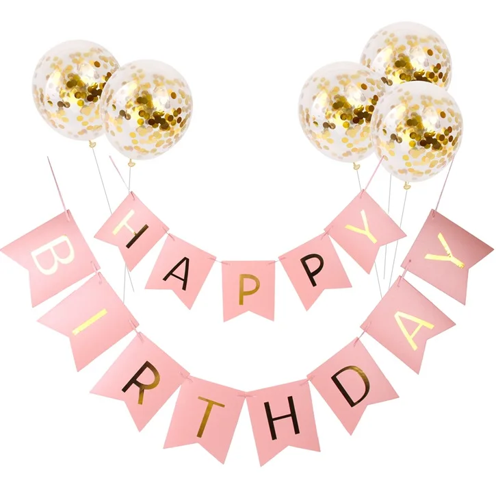 
20*16CM paper banner Birthday Decoration confetti balloon happy birthday Party Decoration Balloon and Big Size Banner Set 