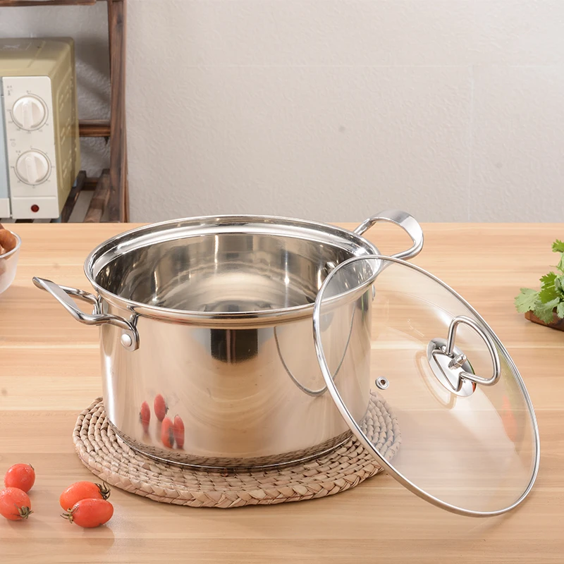 Kitchen cookware stainless steel stock pot with glass lid and two side handle