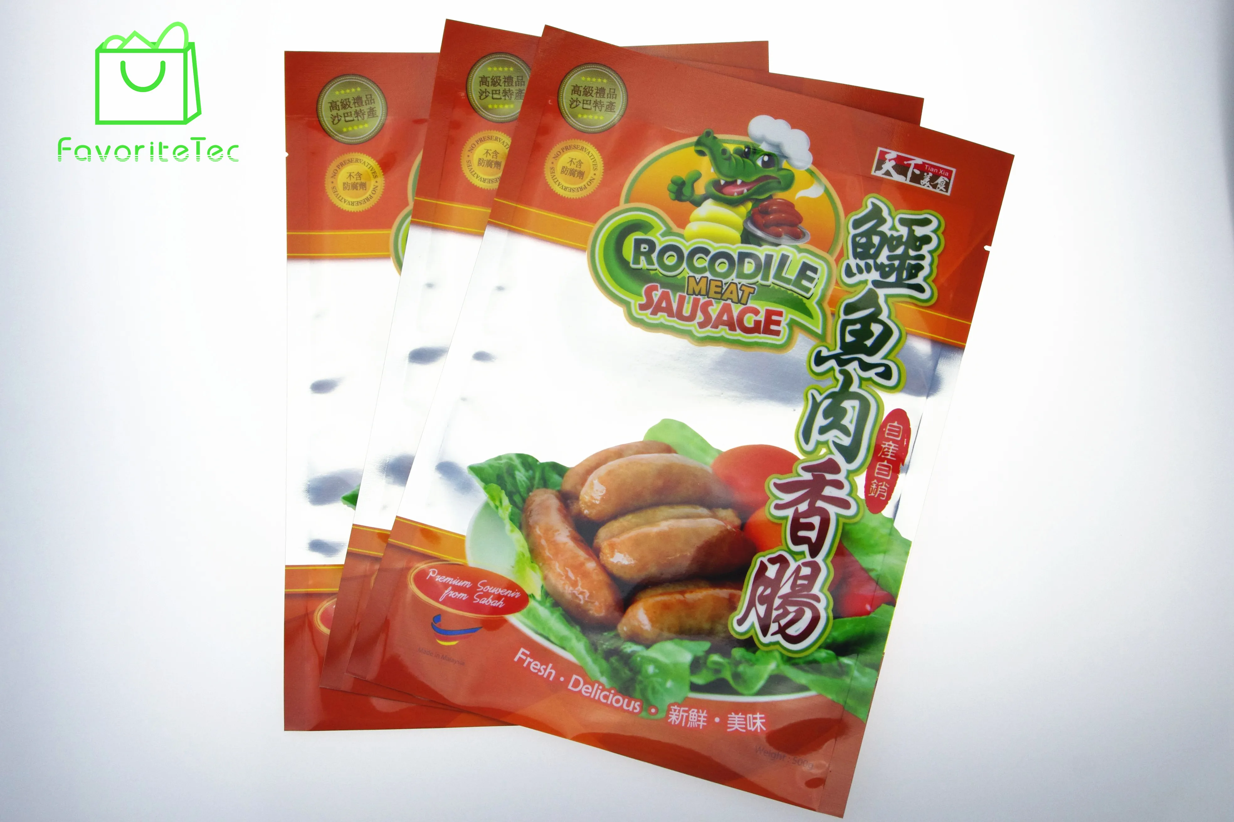Manufacturer three side seal plastic bag with notch for Sausage food packaging
