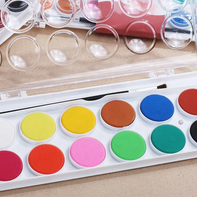 Ziyunxuan factory hot selling 12 colors solid watercolor paint palette with transparent PVC box