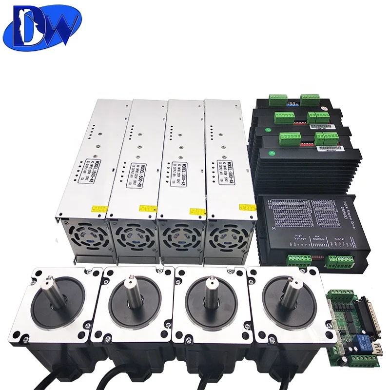 4 Axis Nema34 cnc stepper motor kits 930oz-in + DM860D stepper driver + mach3 breakout board