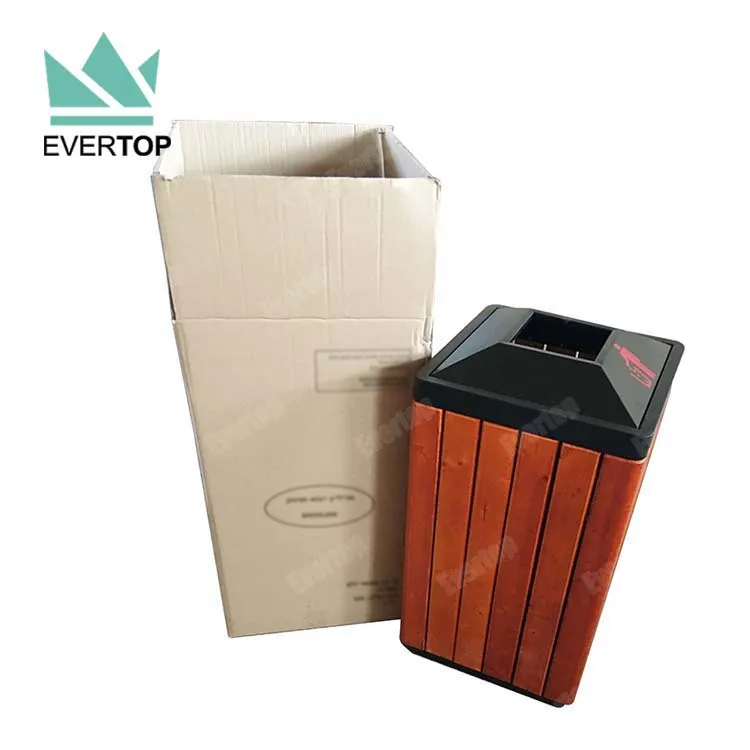 DA-78M Orange Metal and Wood Dust Bin Outdoor Street & Garden Outdoor Trash Bin Dual Commercial Garbage Trash Bin