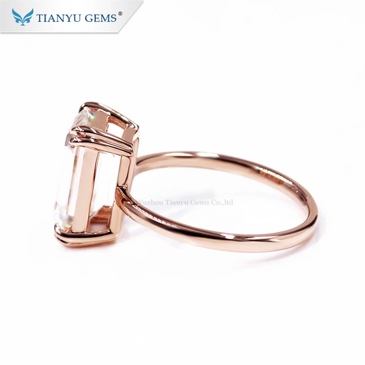 Tianyu gems customize service 6ct DEF VVS emerald cut moissanite10k 14k 18k rose gold ring