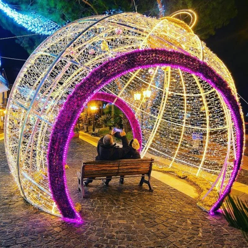 Outdoor commercial grade giant LED illuminated Christmas lights display walk through Christmas ball for winter holiday decor