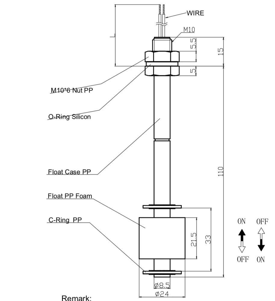 Sunwoald 110mm PP magnetic level float  switch sensor water proof