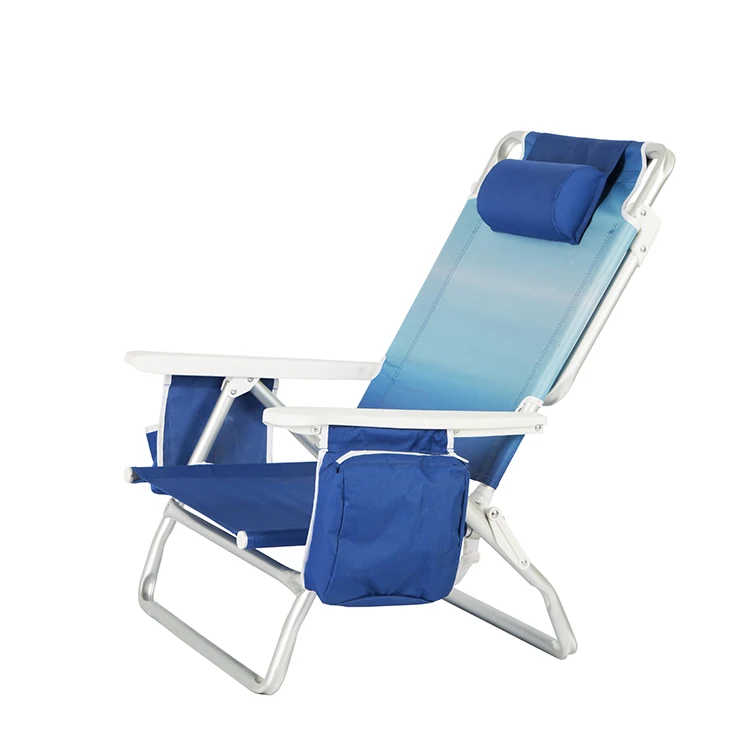 Outdoor Portable Aluminum Folding Reclining Beach Chair with Pockets and Bottle Pouch