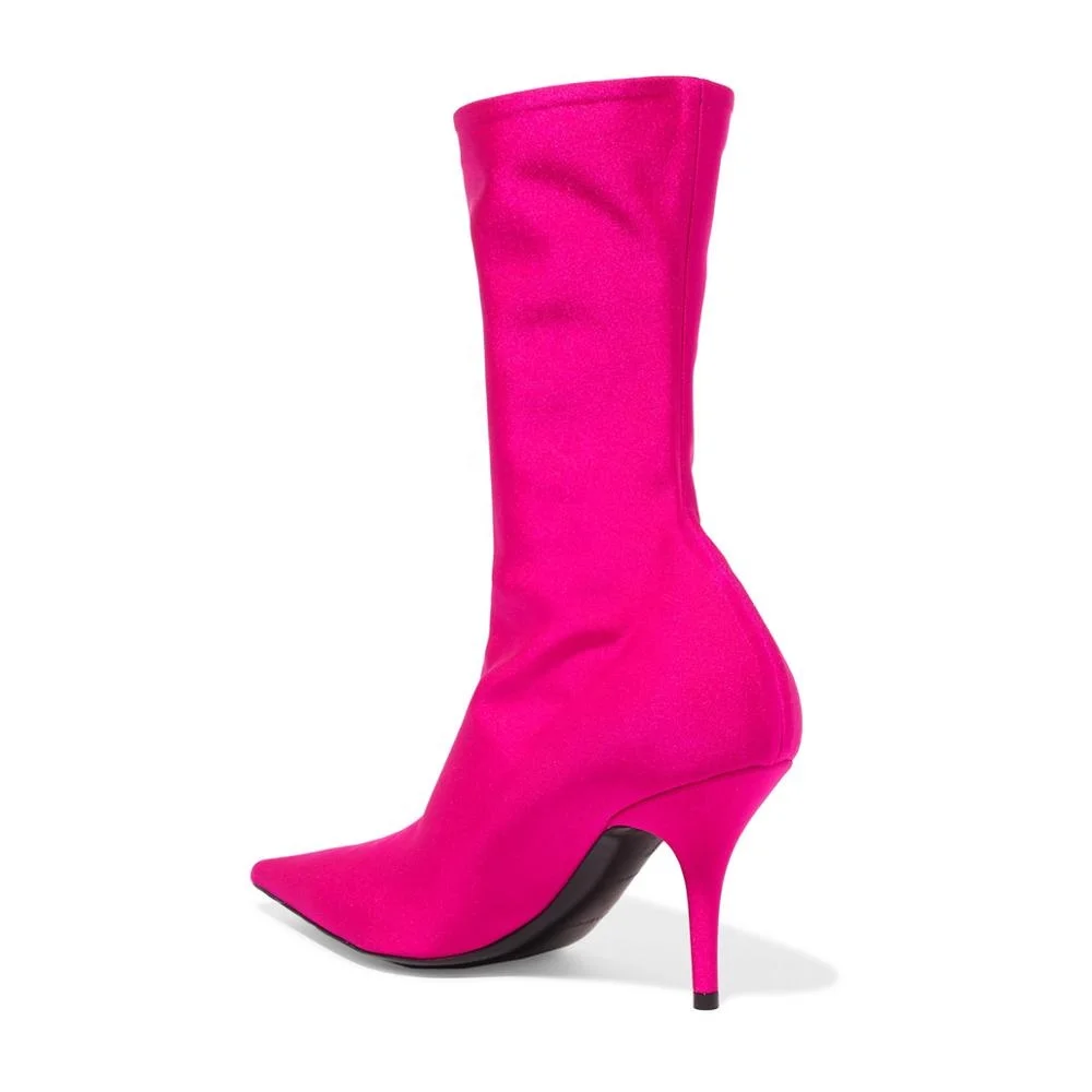 Sleek Pointed Toe Low Thin Heel Lycra Sock Woman Boot