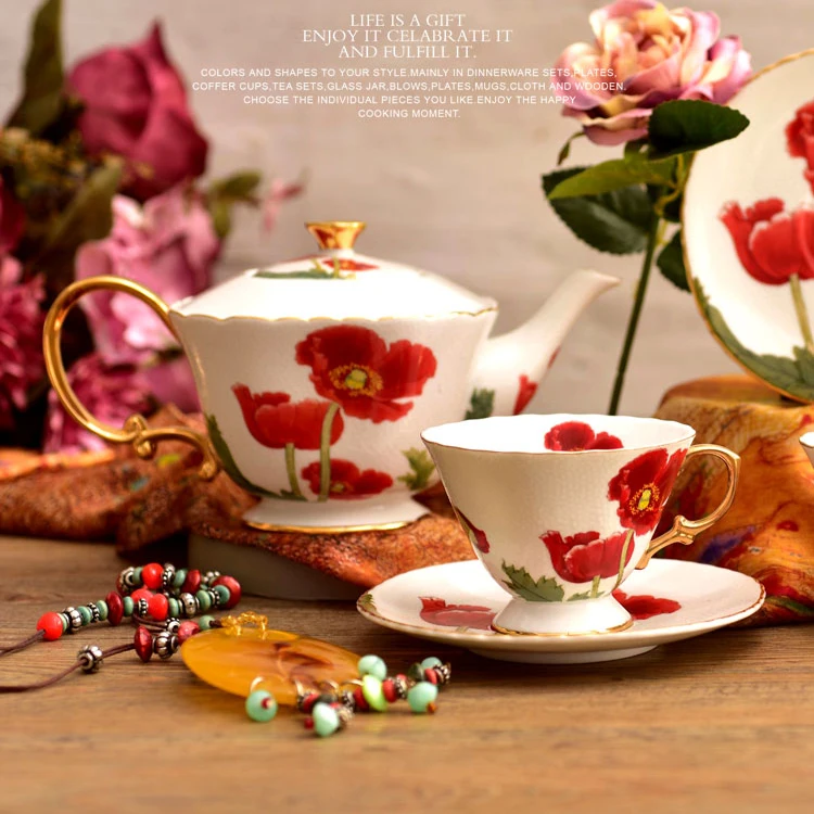 Wholesale High Quality New Bone China Coffee Set Gold Rim Tea Set Anaglyph Ceramic