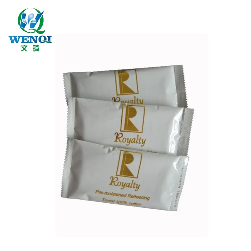 Single airline cotton wet towel in tray