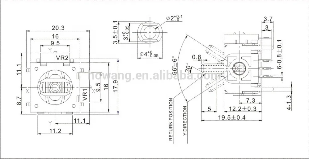 FJP10K Series 16mm game controller potentiometer 2 axis potentiometer joystick with tact switch