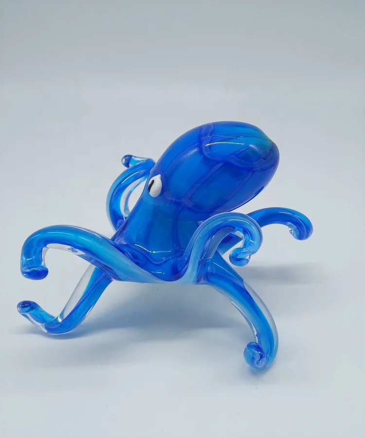 Hand Blown Animal Glass Art Blue Octopus